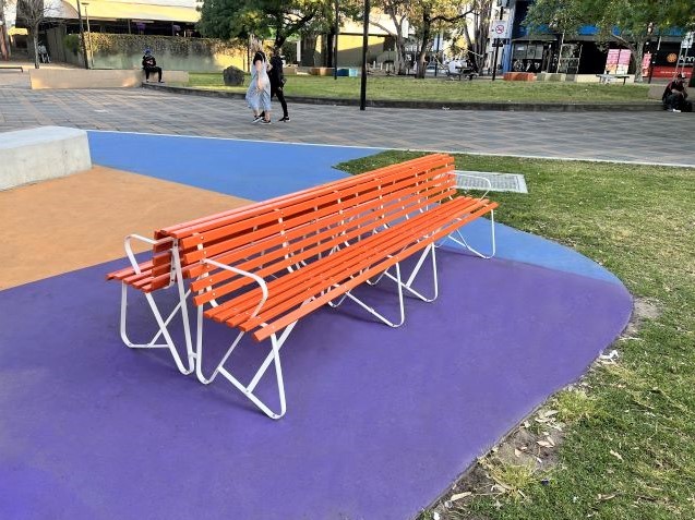 EM054-T Garden Seat with custom painted timber battens, custom length, back to back - Blacktown City Council.jpg